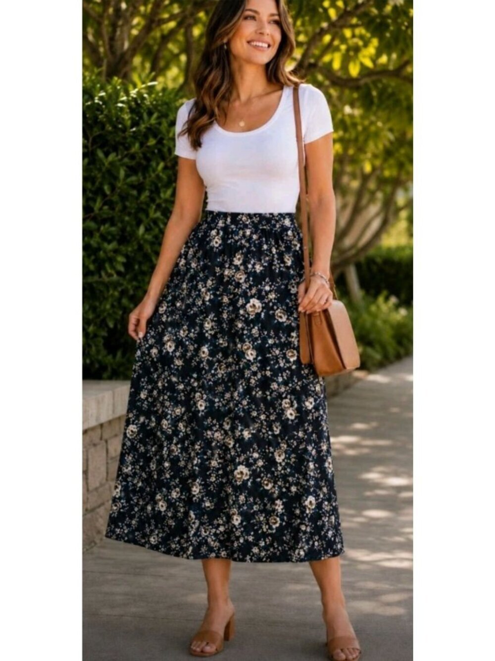 Womens Maxi Skirt Floral Lightweight Pull On Summer Casual Church Work School XL